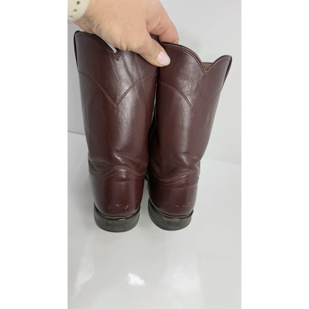 Justin 3037 Men 11 B Burgundy Leather Round Toe Ropers Western Cowboy Boots - Picture 5 of 11